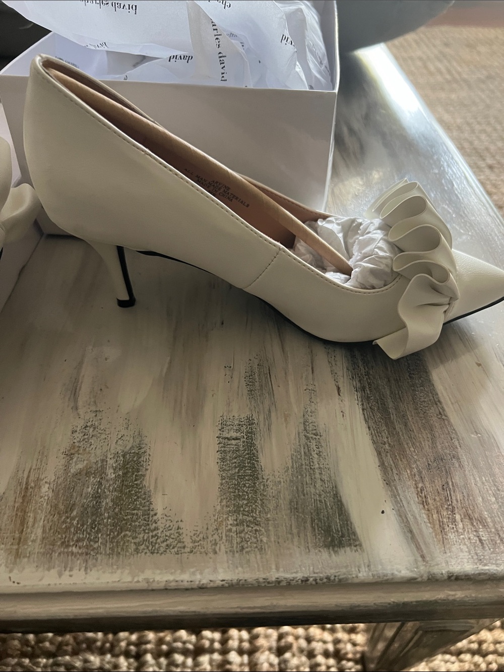 Charles David Cream Ruffle Pointed-Toe Pumps - Picture 3 of 7